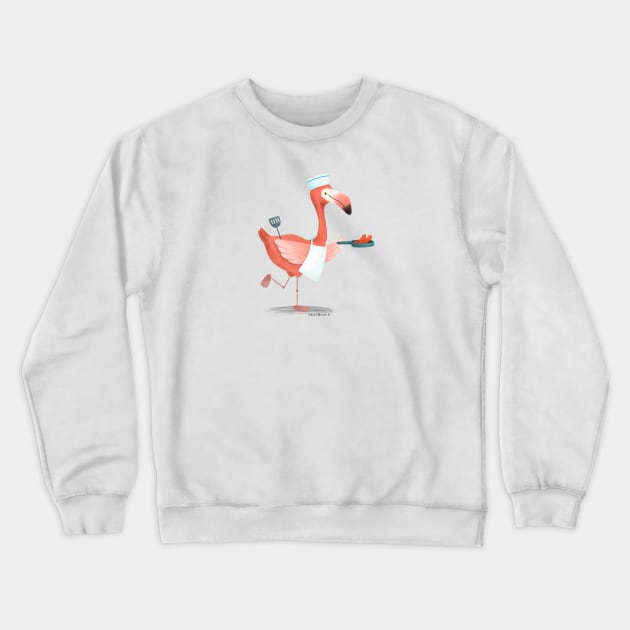 Flamingo frying sausages Crewneck Sweatshirt by julianamotzko